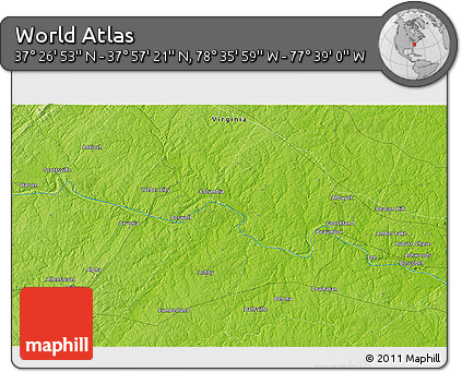 Physical 3D Map of the Area around 37° 42' 7" N, 78° 7' 30" W