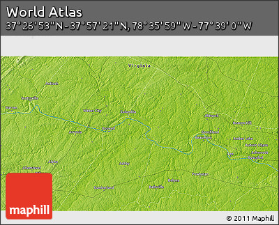 Physical 3D Map of the Area around 37° 42' 7" N, 78° 7' 30" W