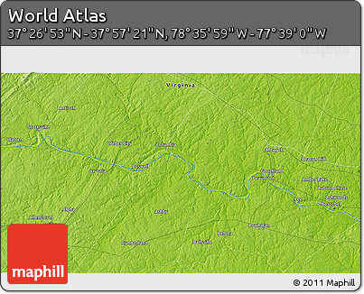 Physical 3D Map of the Area around 37° 42' 7" N, 78° 7' 30" W