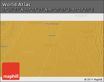 Physical 3D Map of the Area around 37° 42' 7" N, 80° 49' 29" E