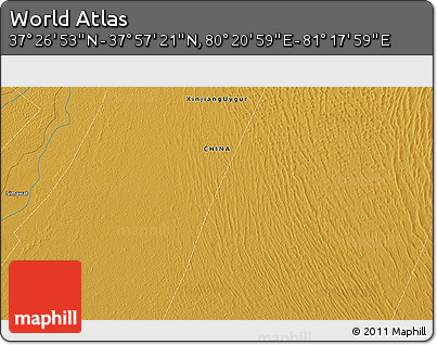 Physical 3D Map of the Area around 37° 42' 7" N, 80° 49' 29" E
