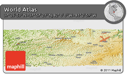 Physical Panoramic Map of the Area around 37° 42' 7" N, 81° 31' 30" W
