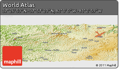 Physical Panoramic Map of the Area around 37° 42' 7" N, 81° 31' 30" W