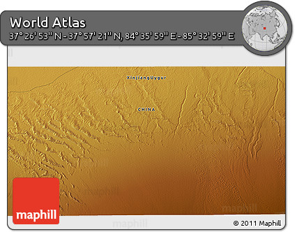 Physical 3D Map of the Area around 37° 42' 7" N, 85° 4' 29" E