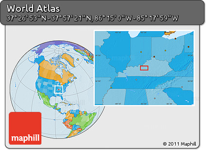 Political Location Map of the Area around 37° 42' 7" N, 85° 46' 30" W