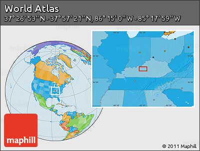 Political Location Map of the Area around 37° 42' 7" N, 85° 46' 30" W