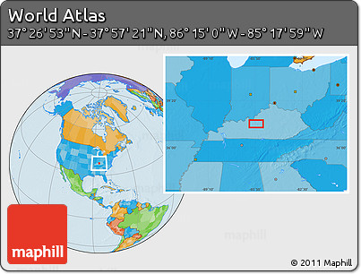 Political Location Map of the Area around 37° 42' 7" N, 85° 46' 30" W