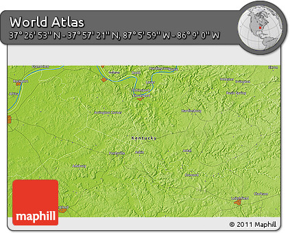 Physical 3D Map of the Area around 37° 42' 7" N, 86° 37' 30" W