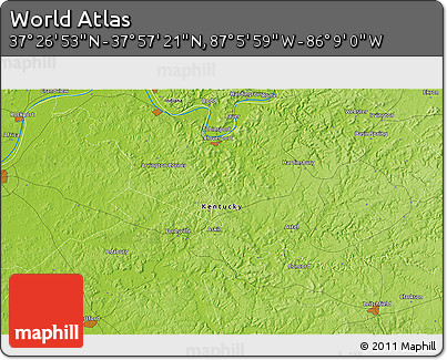 Physical 3D Map of the Area around 37° 42' 7" N, 86° 37' 30" W