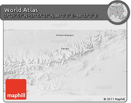 Physical 3D Map of the Area around 37° 42' 7" N, 88° 28' 29" E