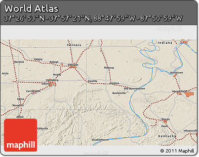 Shaded Relief 3D Map of the Area around 37° 42' 7" N, 88° 19' 29" W