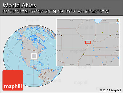 Gray Location Map of the Area around 37° 42' 7" N, 89° 10' 30" W