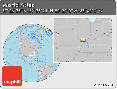 Gray Location Map of the Area around 37° 42' 7" N, 89° 10' 30" W