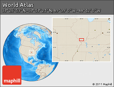 Shaded Relief Location Map of the Area around 37° 42' 7" N, 89° 10' 30" W