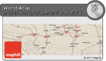 Shaded Relief Panoramic Map of the Area around 37° 42' 7" N, 89° 10' 30" W