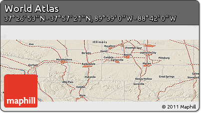Shaded Relief Panoramic Map of the Area around 37° 42' 7" N, 89° 10' 30" W