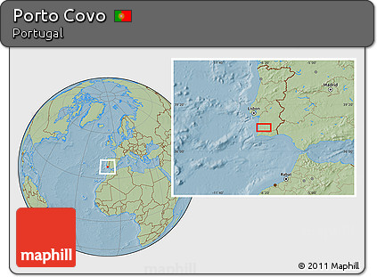 Savanna Style Location Map of Porto Covo, hill shading