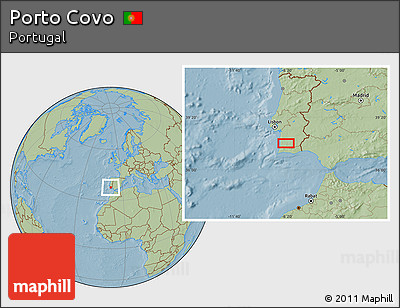 Savanna Style Location Map of Porto Covo, hill shading