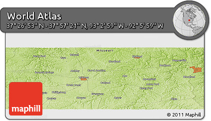 Physical Panoramic Map of the Area around 37° 42' 7" N, 92° 34' 29" W