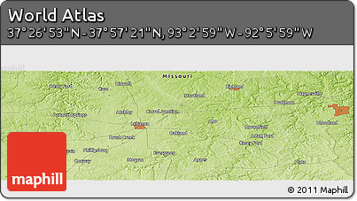 Physical Panoramic Map of the Area around 37° 42' 7" N, 92° 34' 29" W