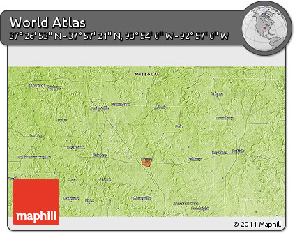 Physical 3D Map of the Area around 37° 42' 7" N, 93° 25' 30" W