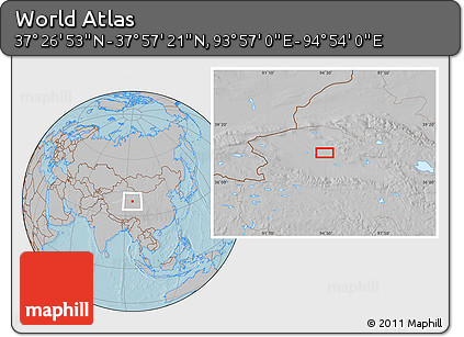 Gray Location Map of the Area around 37° 42' 7" N, 94° 25' 30" E, hill shading