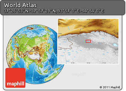 Physical Location Map of the Area around 37° 42' 7" N, 94° 25' 30" E