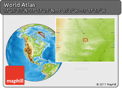 Physical Location Map of the Area around 37° 42' 7" N, 94° 16' 30" W