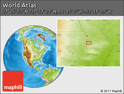 Physical Location Map of the Area around 37° 42' 7" N, 94° 16' 30" W