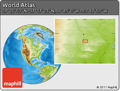 Physical Location Map of the Area around 37° 42' 7" N, 94° 16' 30" W