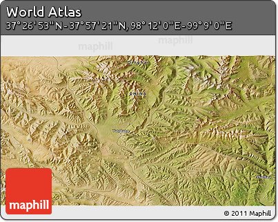 Satellite 3D Map of the Area around 37° 42' 7" N, 98° 40' 30" E