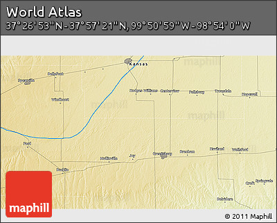 Physical 3D Map of the Area around 37° 42' 7" N, 99° 22' 30" W
