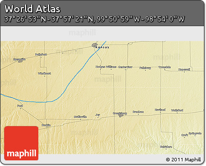 Physical 3D Map of the Area around 37° 42' 7" N, 99° 22' 30" W