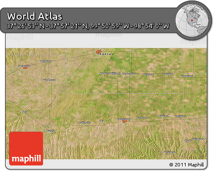 Satellite 3D Map of the Area around 37° 42' 7" N, 99° 22' 30" W