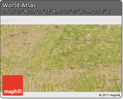 Satellite 3D Map of the Area around 37° 42' 7" N, 99° 22' 30" W