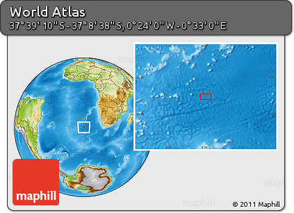 Physical Location Map of the Area around 37° 23' 54" S, 0° 4' 30" E