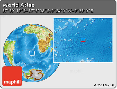 Physical Location Map of the Area around 37° 23' 54" S, 0° 4' 30" E