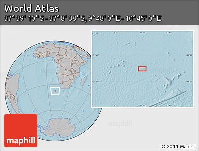Gray Location Map of the Area around 37° 23' 54" S, 10° 16' 30" E, hill shading