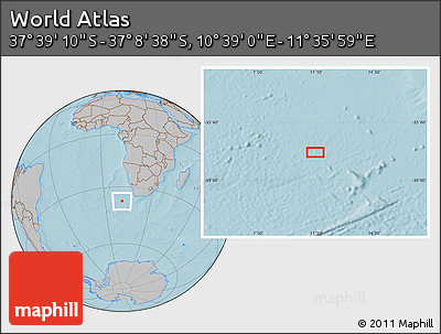 Gray Location Map of the Area around 37° 23' 54" S, 11° 7' 30" E, hill shading