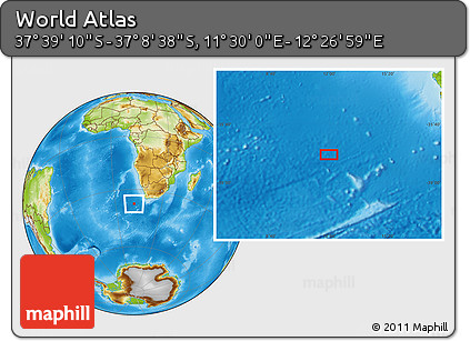 Physical Location Map of the Area around 37° 23' 54" S, 11° 58' 29" E