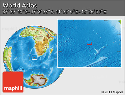 Physical Location Map of the Area around 37° 23' 54" S, 11° 58' 29" E