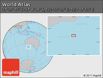 Gray Location Map of the Area around 37° 23' 54" S, 123° 19' 29" E