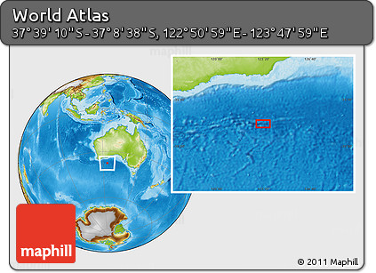 Physical Location Map of the Area around 37° 23' 54" S, 123° 19' 29" E