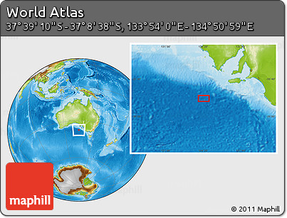 Physical Location Map of the Area around 37° 23' 54" S, 134° 22' 30" E