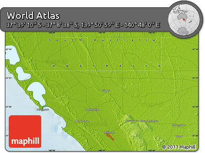 Physical Map of the Area around 37° 23' 54" S, 140° 19' 29" E