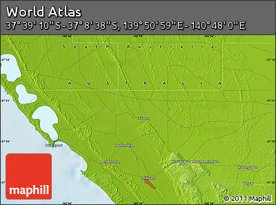 Physical Map of the Area around 37° 23' 54" S, 140° 19' 29" E