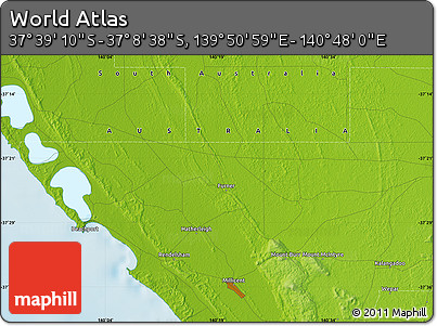 Physical Map of the Area around 37° 23' 54" S, 140° 19' 29" E