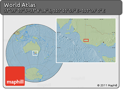 Savanna Style Location Map of the Area around 37° 23' 54" S, 141° 10' 30" E, hill shading