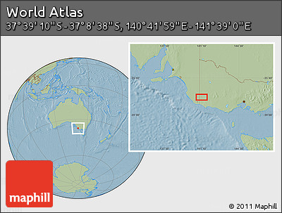 Savanna Style Location Map of the Area around 37° 23' 54" S, 141° 10' 30" E, hill shading