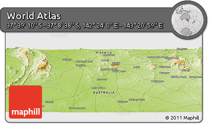 Physical Panoramic Map of the Area around 37° 23' 54" S, 142° 52' 30" E